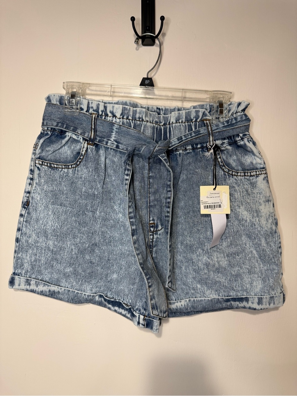 NEW Francesca's Tgla Paperbag Acid Wash Tie Front High Waist Shorts Size Small
